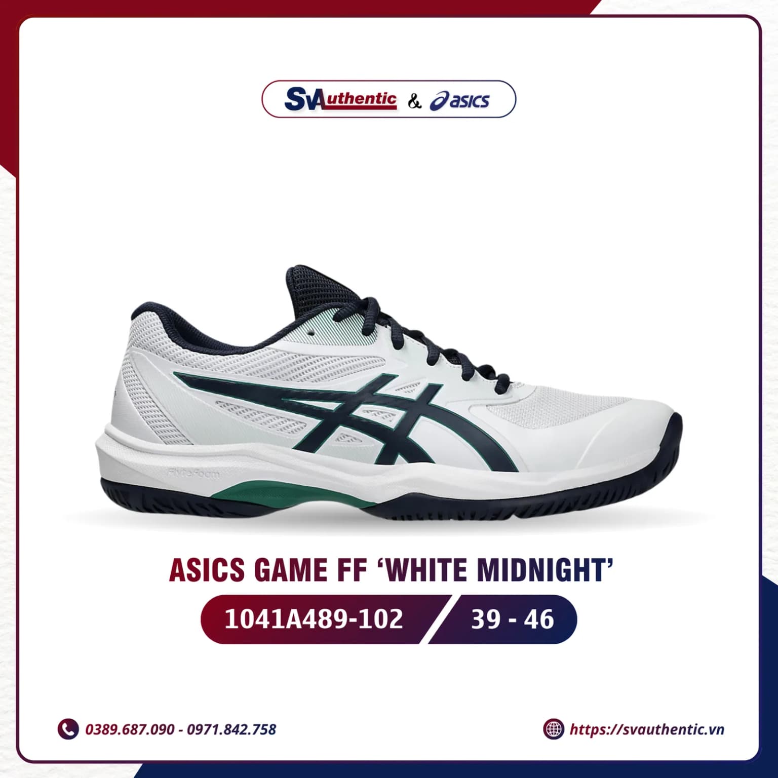 Giày Tennis Pickleball Nam ASICS Game FF White Midnight (1041A489-102)