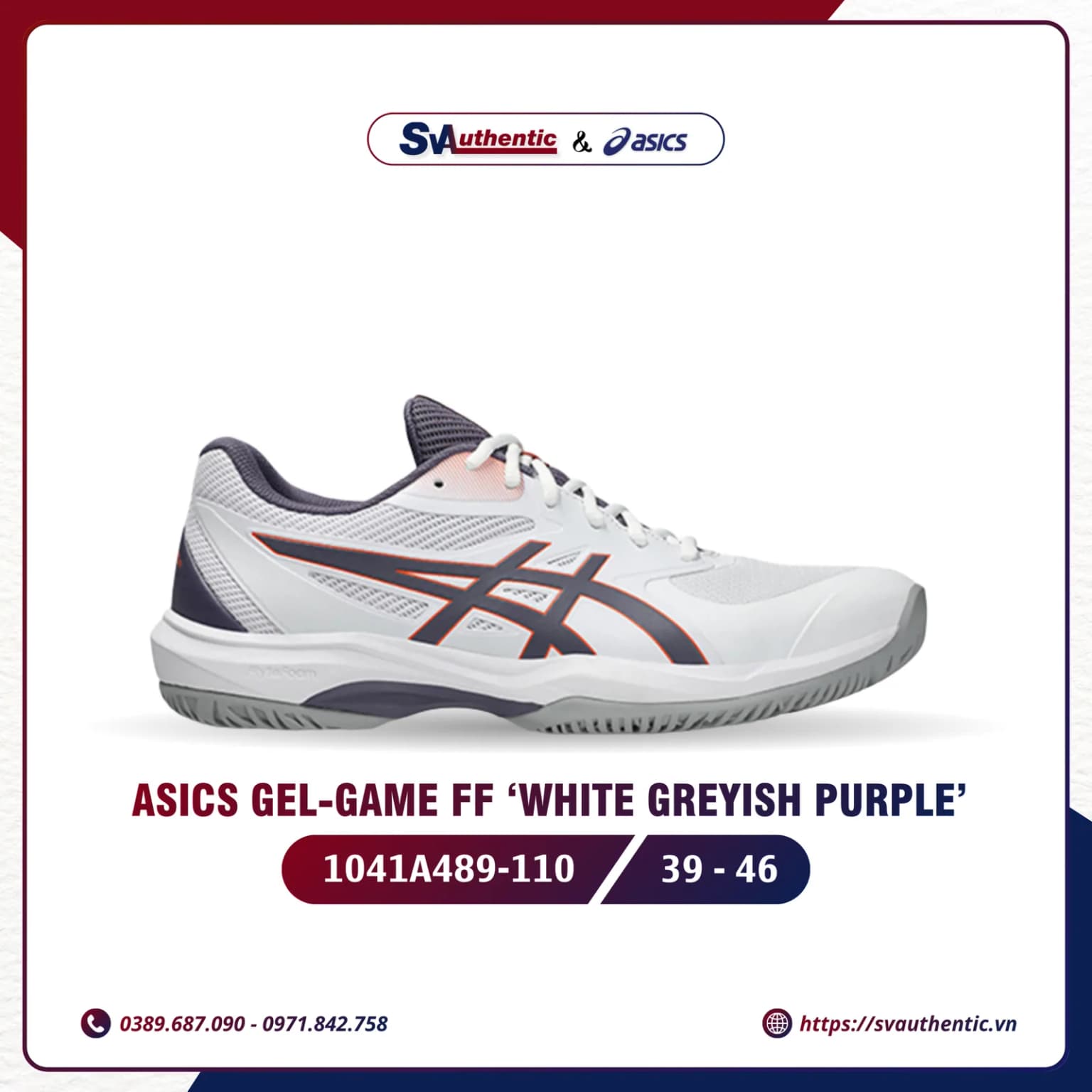 Giày Tennis Pickleball Nam ASICS Game FF White Greyish Purple (1041A489-110)