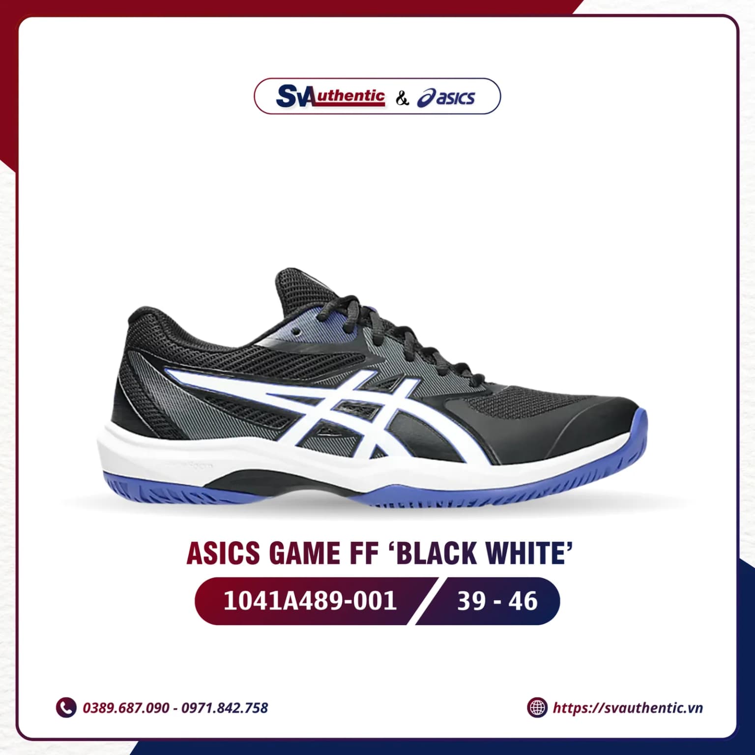 Giày Tennis Pickleball Nam ASICS Game FF Black White (1041A489-001)