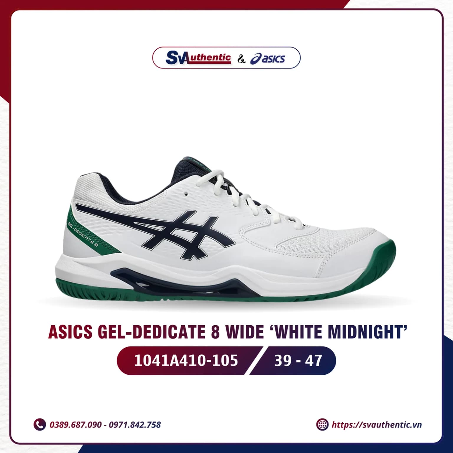 Giày Tennis Pickleball Nam Asics Gel-Dedicate 8 White / Midnight (1041A408-105)