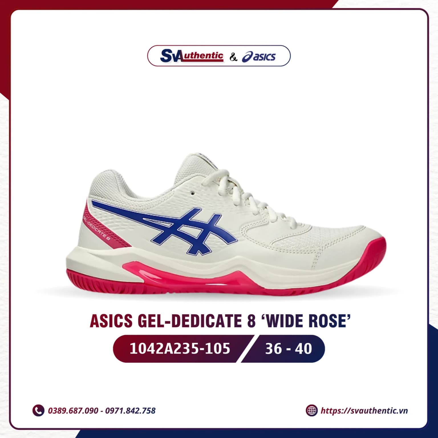 Giày Tennis Pickleball Nữ Ascis Gel-Dedicate 8 Wide Rose (1042A235-105)
