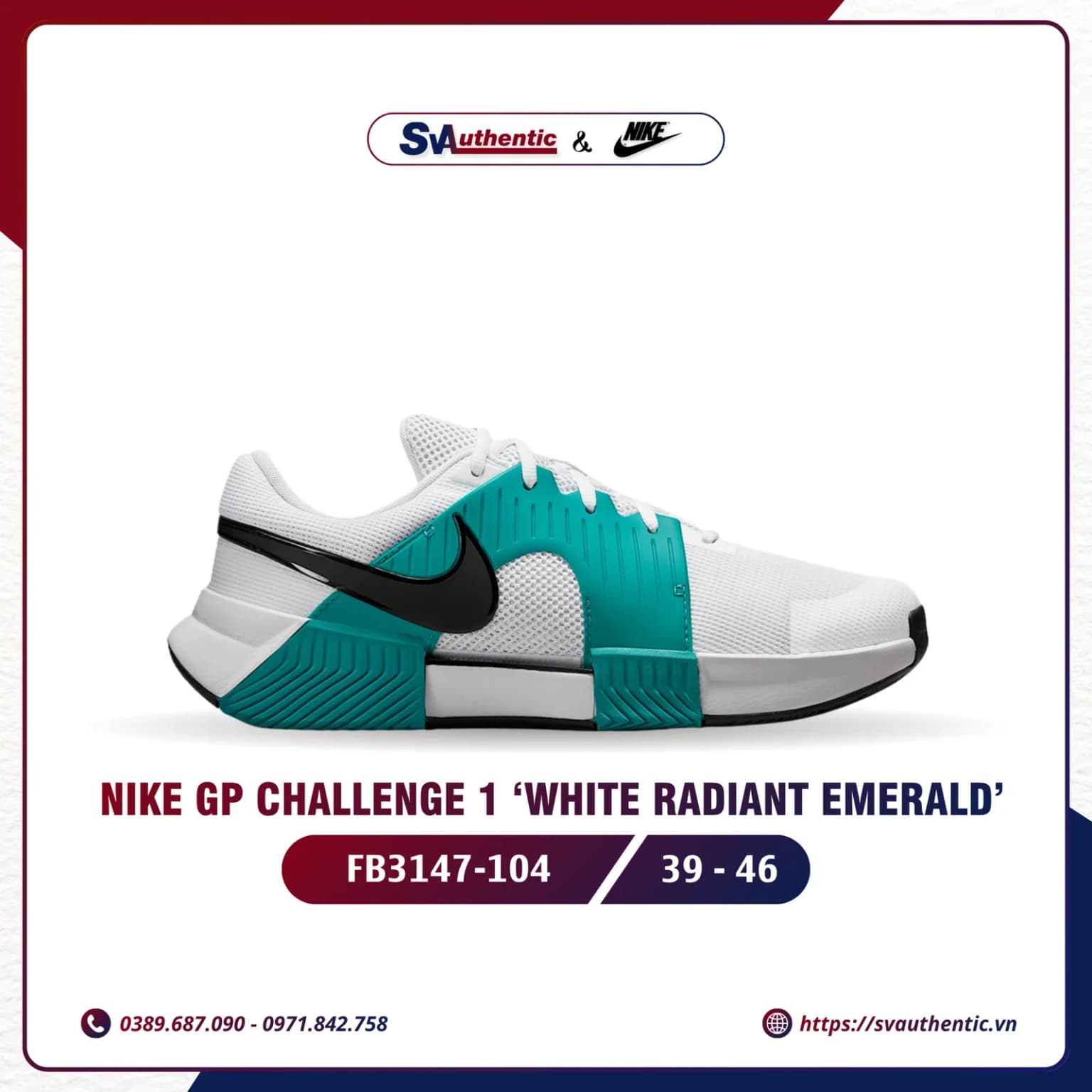 Giày Tennis Pickleball Nike Zoom GP Challenge 1 White Radiant Emerald Chính Hãng (FB3147-104)