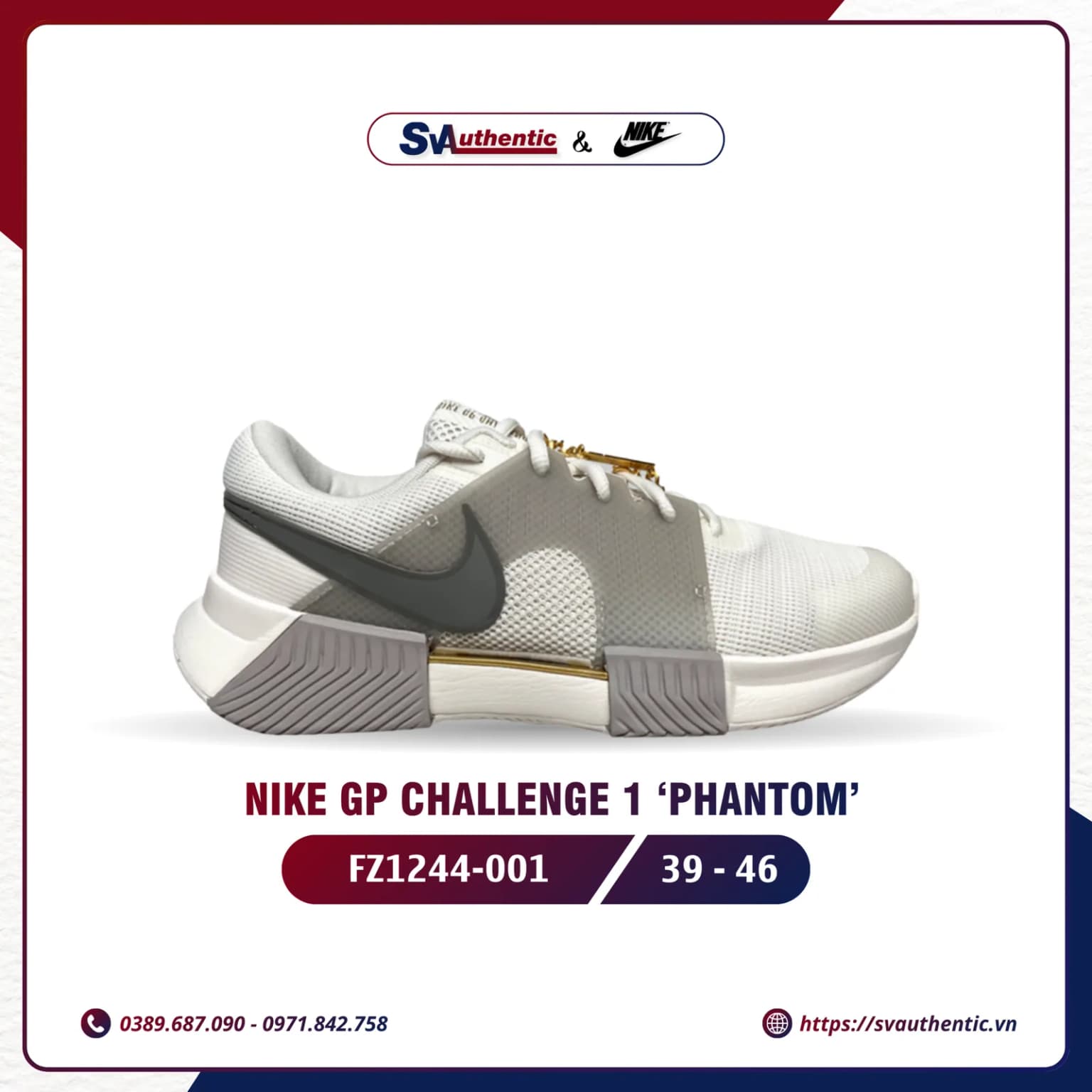 Giày Tennis Pickleball Nike Court GP Challenge 1 HC Premium Phantom Chính Hãng (FZ1244-001)