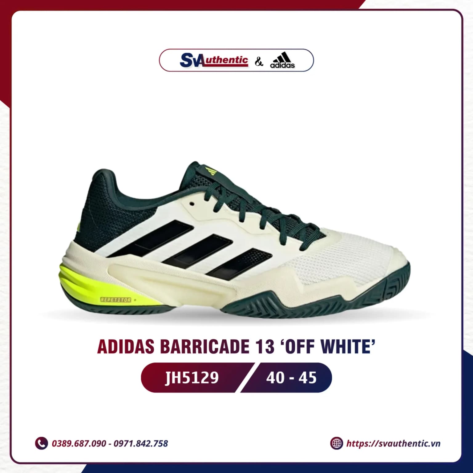 Giày Tennis Pickleball Adidas Barricade 13 Chính Hãng (JH5129)