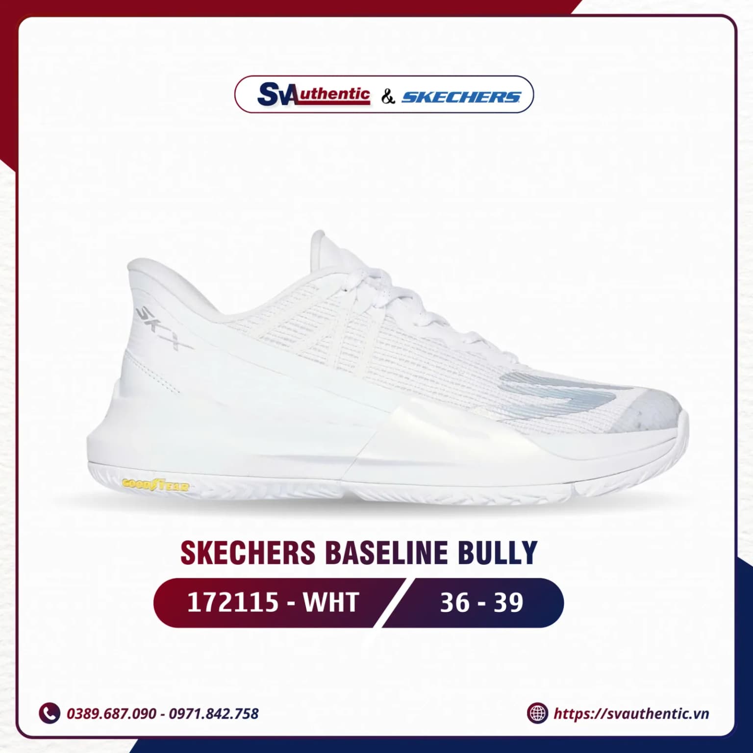 Giày Tennis Pickleball Skechers Viper Baseline Bully 172115-WHT