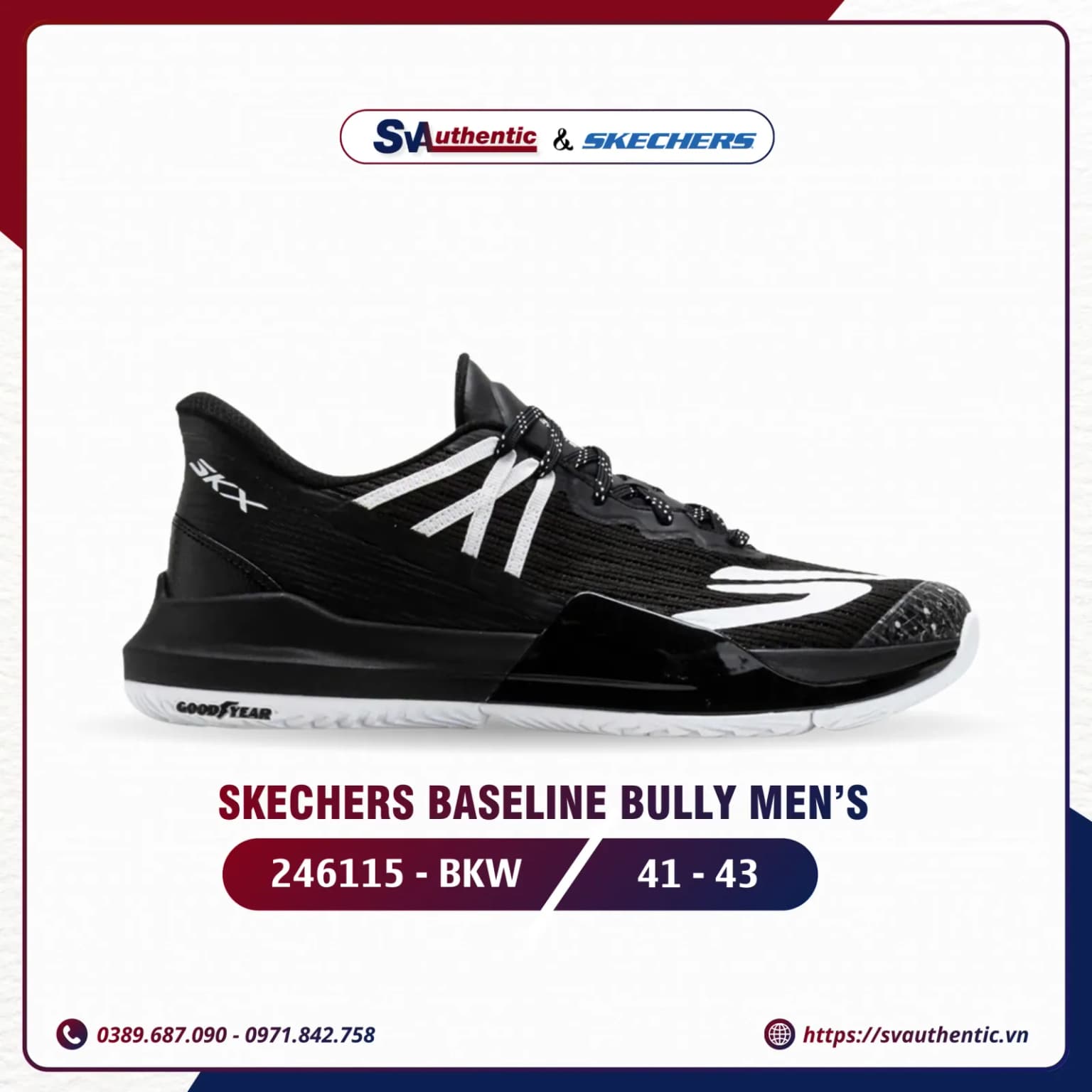 Giày Tennis Pickleball Skechers Viper Baseline Bully 246115-BKW