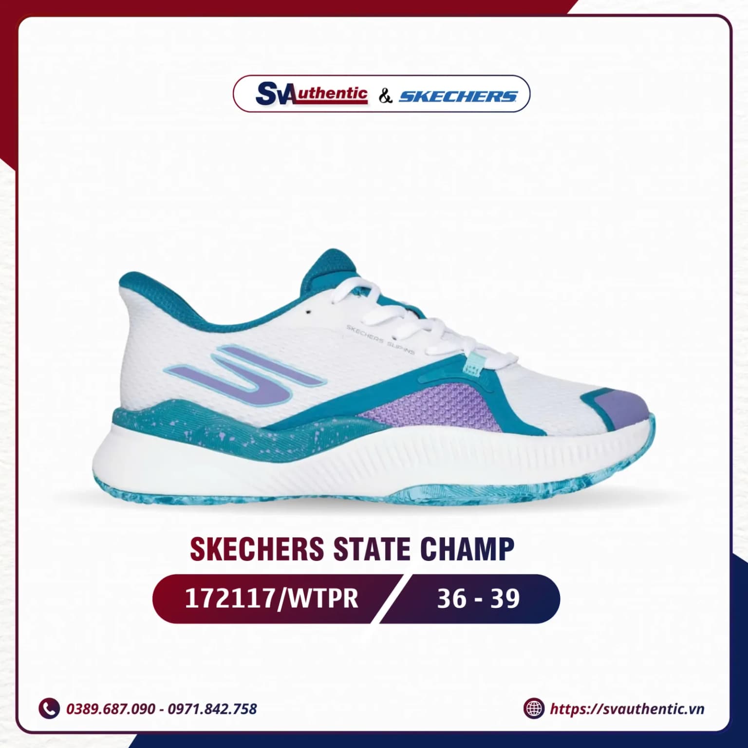 Giày Tennis Pickleball Skechers State Champ 172117/WTPR