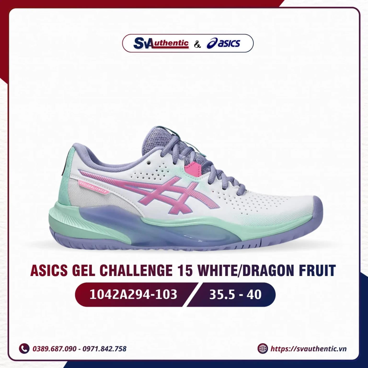 Giày Tennis Pickleball Nữ Asics Gel Challenge 15 White / Dragon Fruit (1042A294-103)