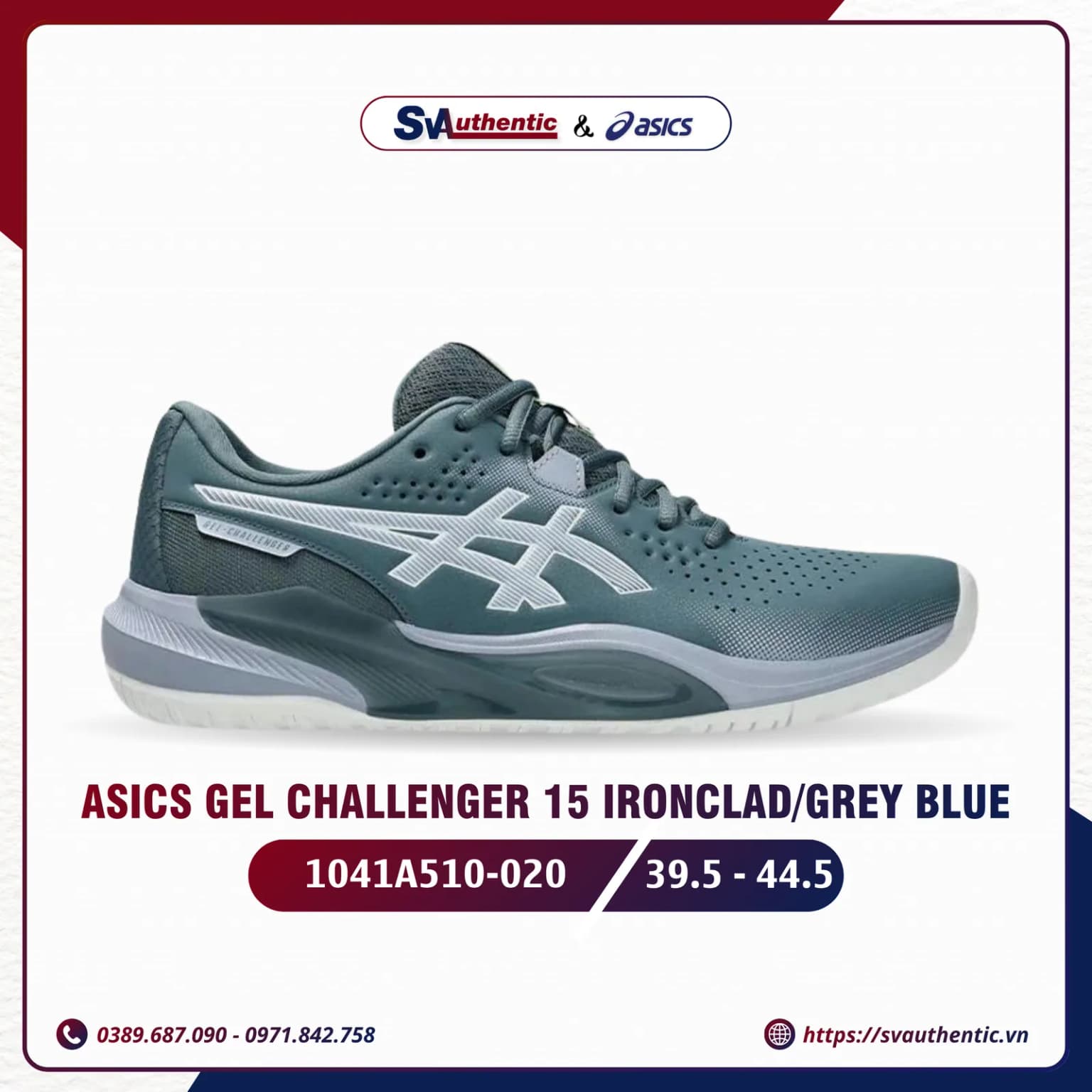 Giày Tennis Pickleball Nam Asics Gel Challenger 15 Ironclad/Grey Blue (1041A510-020)