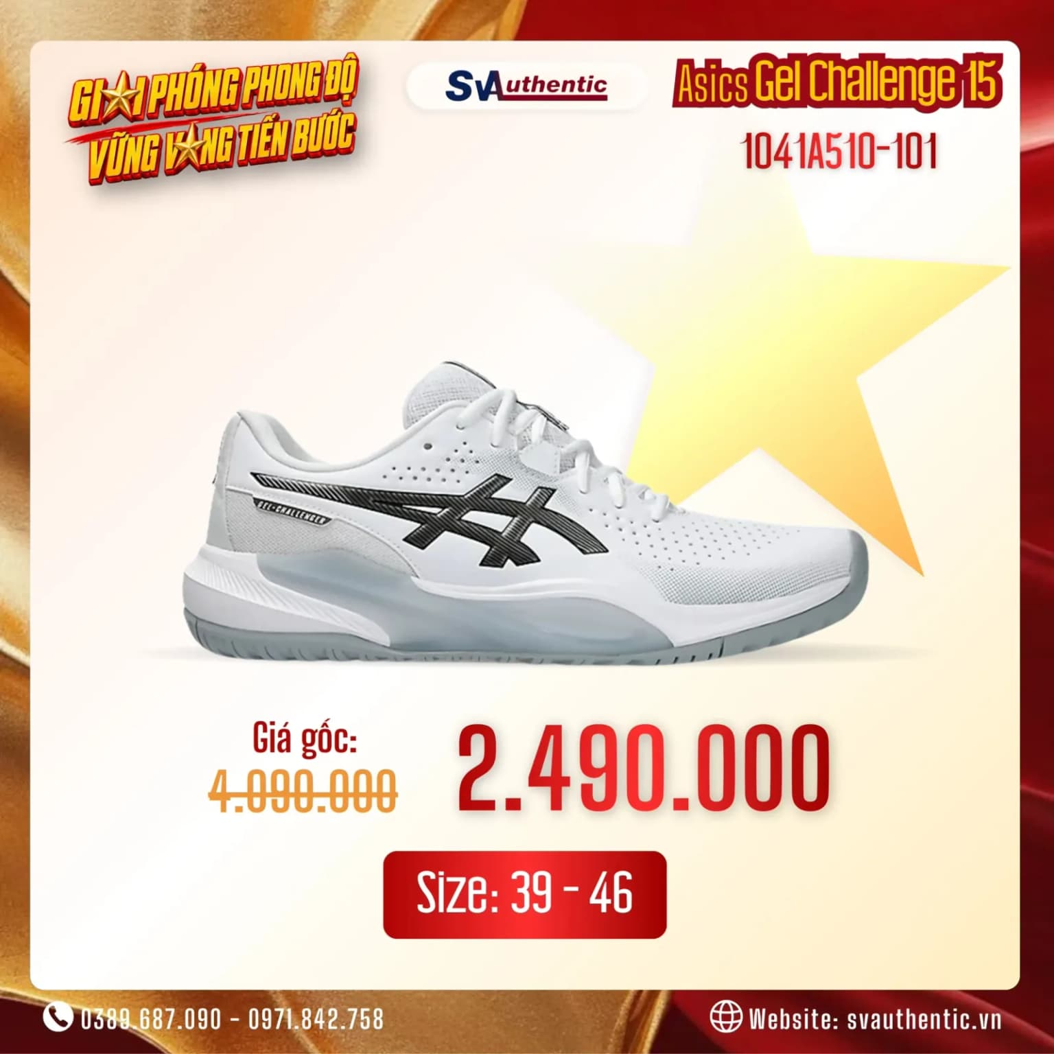 Giày Tennis Pickleball Nam Asics Gel Challenge 15 White / Gunmetal (1041A510-101)