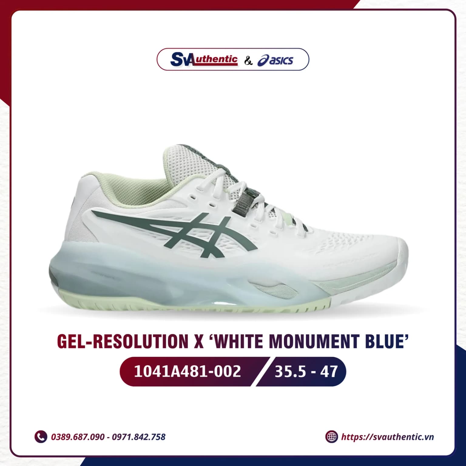 Giày Tennis Pickleball Asics Gel-Resolution X White Monument Blue Chính Hãng (1042A279-102)