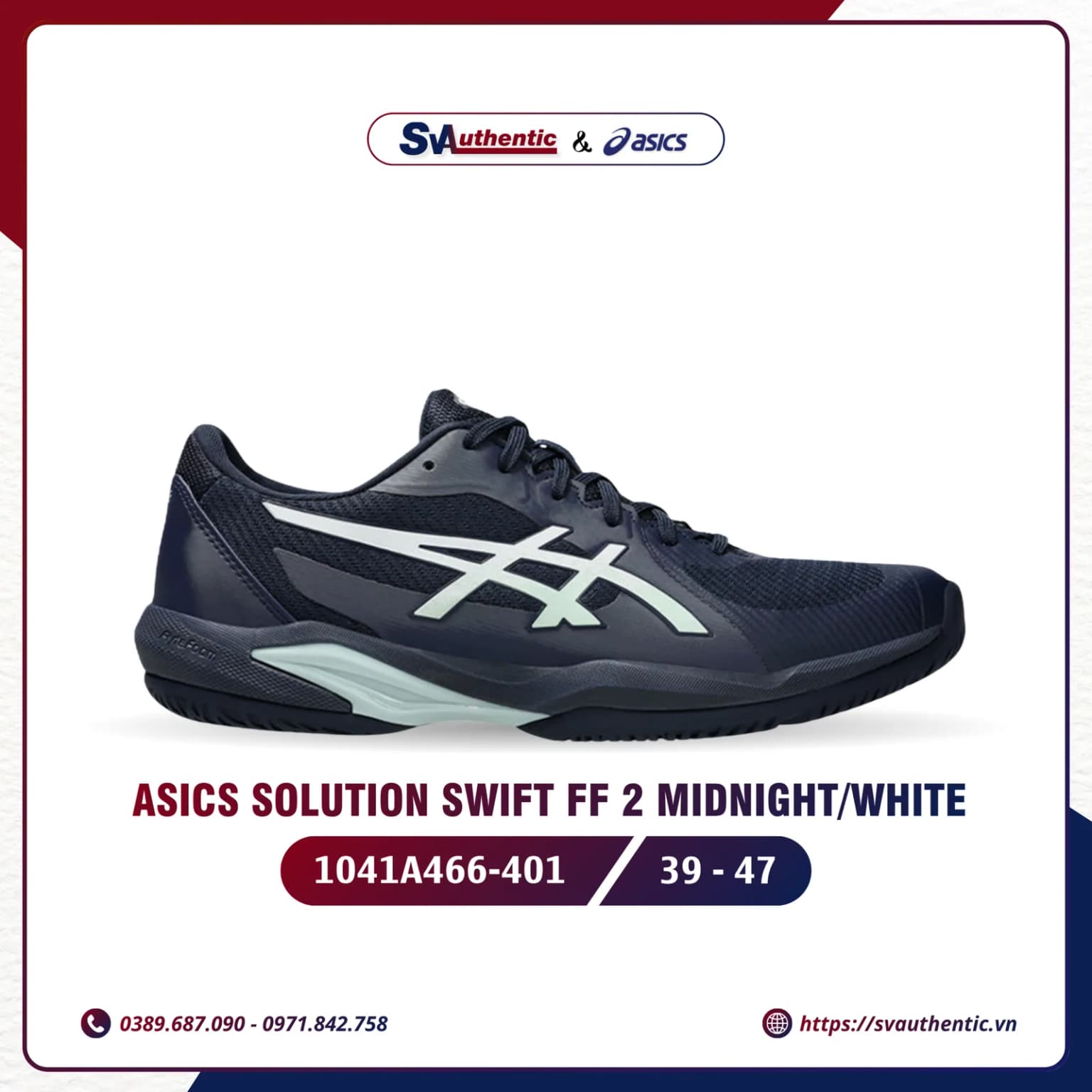 Giày Tennis Pickleball Nam ASICS Solution Swift FF 2 Midnight / White (1041A466-401)