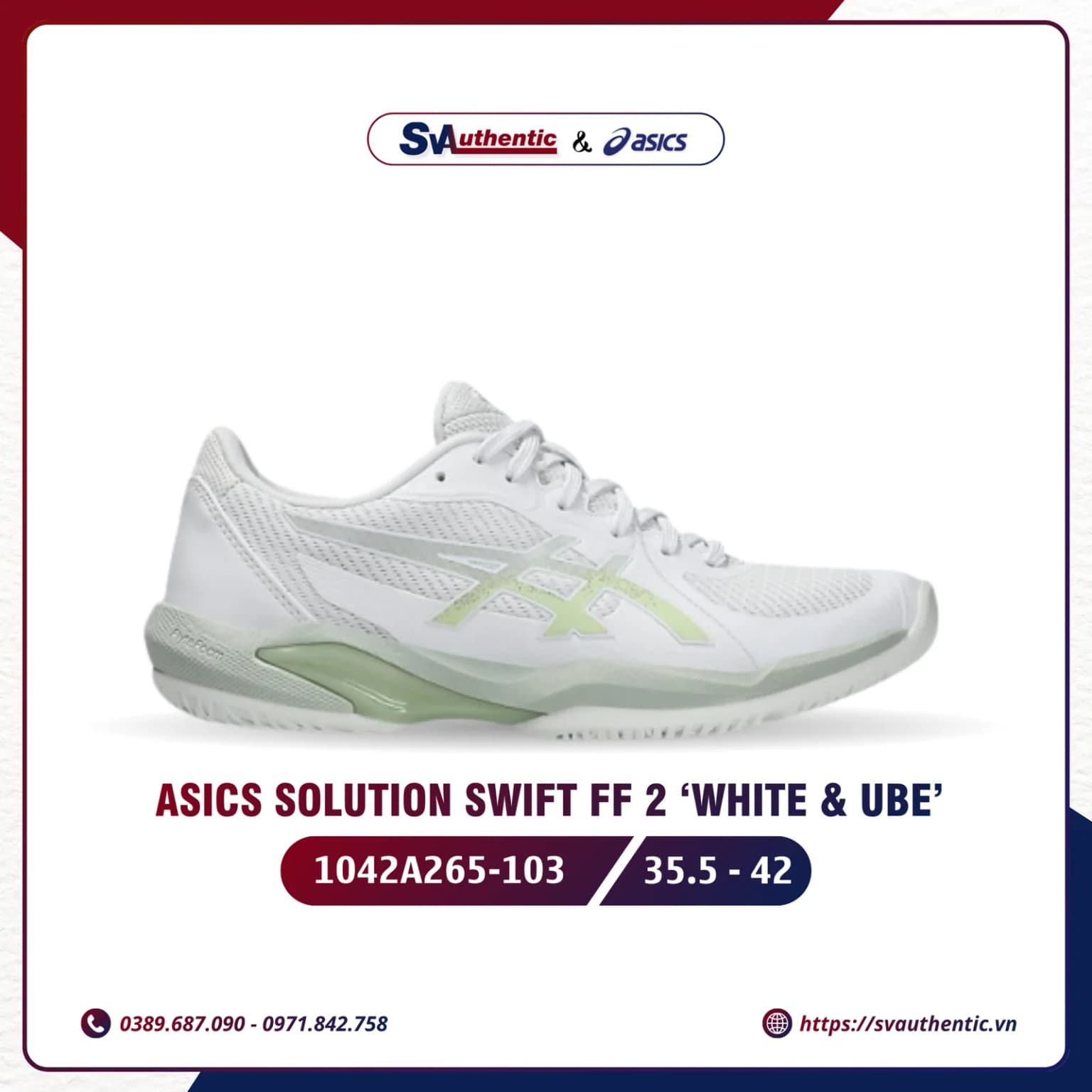 Giày Tennis Pickleball Nam ASICS Solution Swift FF 2 White & Ube (1042A265-103)