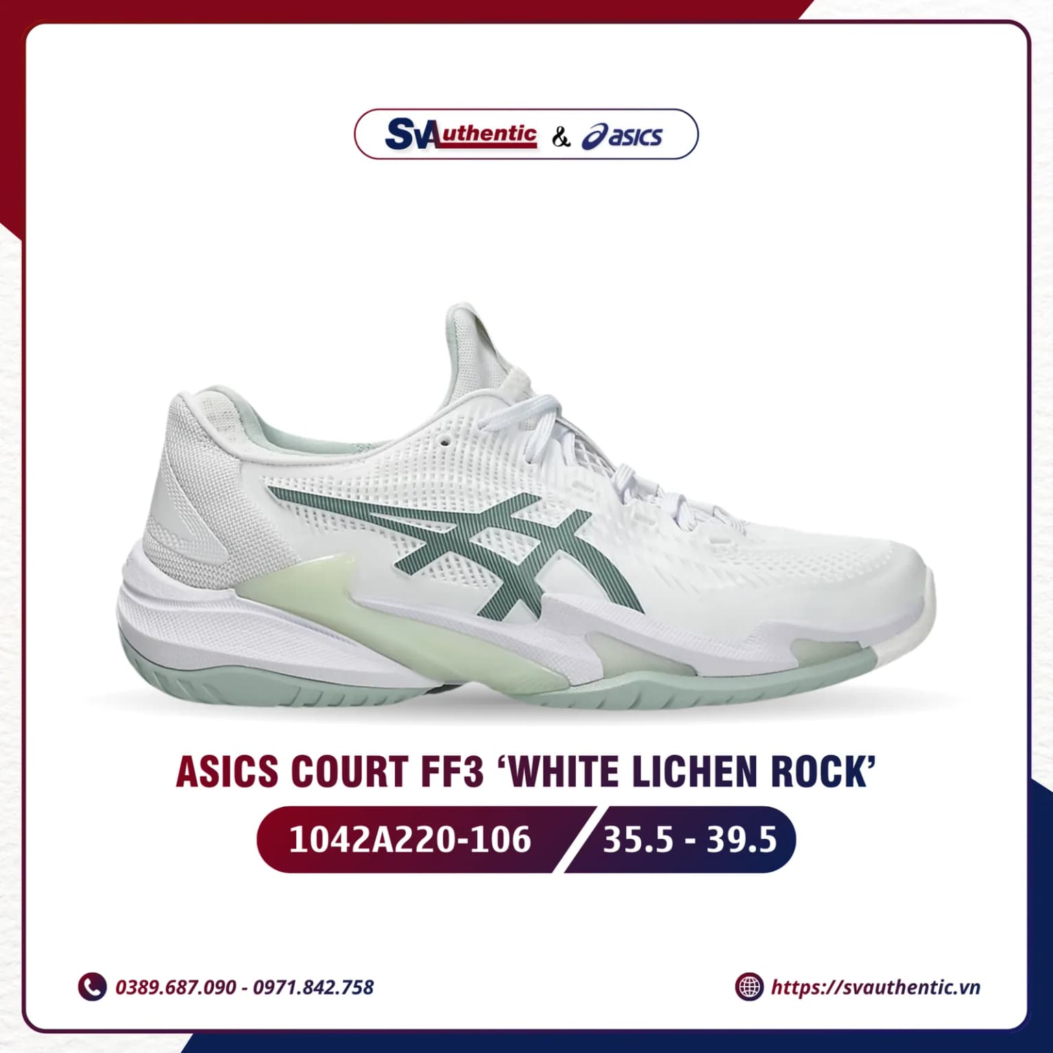 Giày Tennis Pickleball Nữ ASICS COURT FF3 White Lichen Rock ( 1042A220-106)