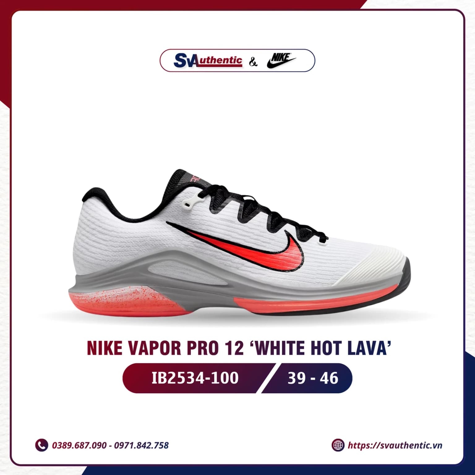 Giày Tennis Pickleball Nữ Nike Vapor Pro 12 Hot Lava (IB2534-100)