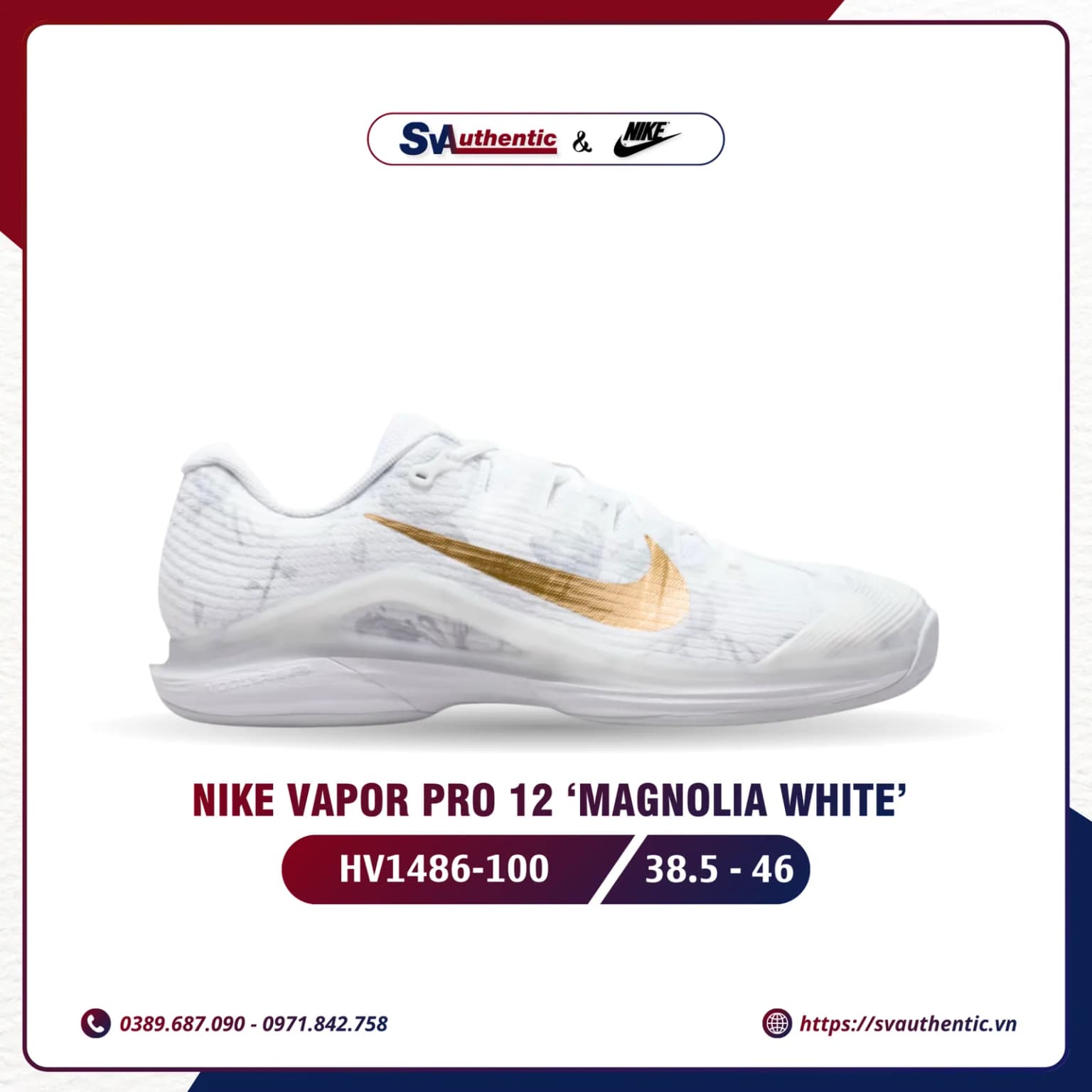 Giày Tennis Pickleball Nike Vapor 12 Magnolia White Chính Hãng (HV1486-100)