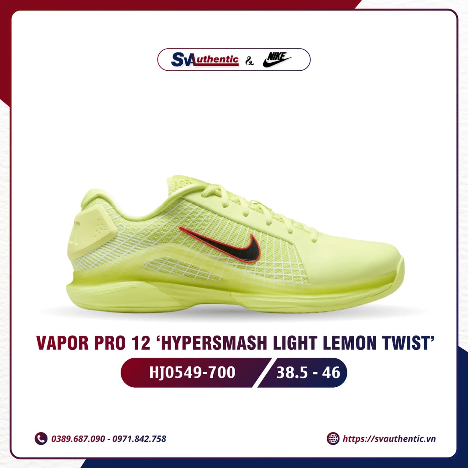 Giày Tennis Pickleball Nike Air Zoom Vapor 12 Hypersmash Light Lemon Twist Chính Hãng (HJ0549-700)