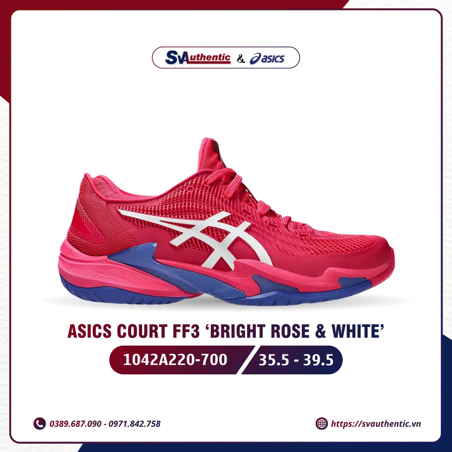 Giày Tennis Pickleball Nữ ASICS COURT FF3 Bright Rose & White (1042A220-700)