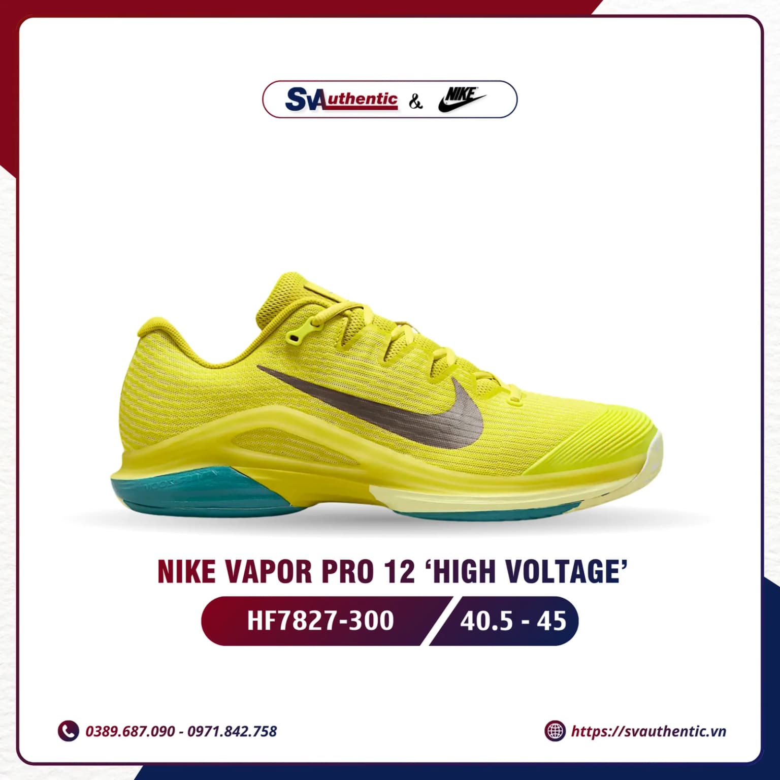 Giày Tennis Pickleball Nike Vapor 12 Premium High Voltage Chính Hãng (HF7827-300)
