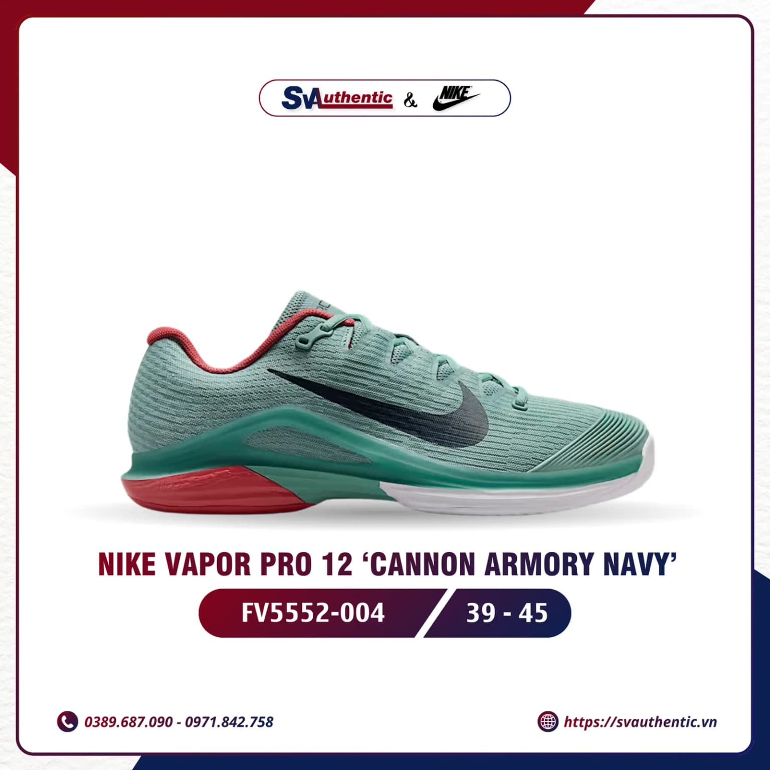 Giày Tennis Pickleball Nike Vapor 12 HC Cannon Armory Navy Chính Hãng (FV5552-004)