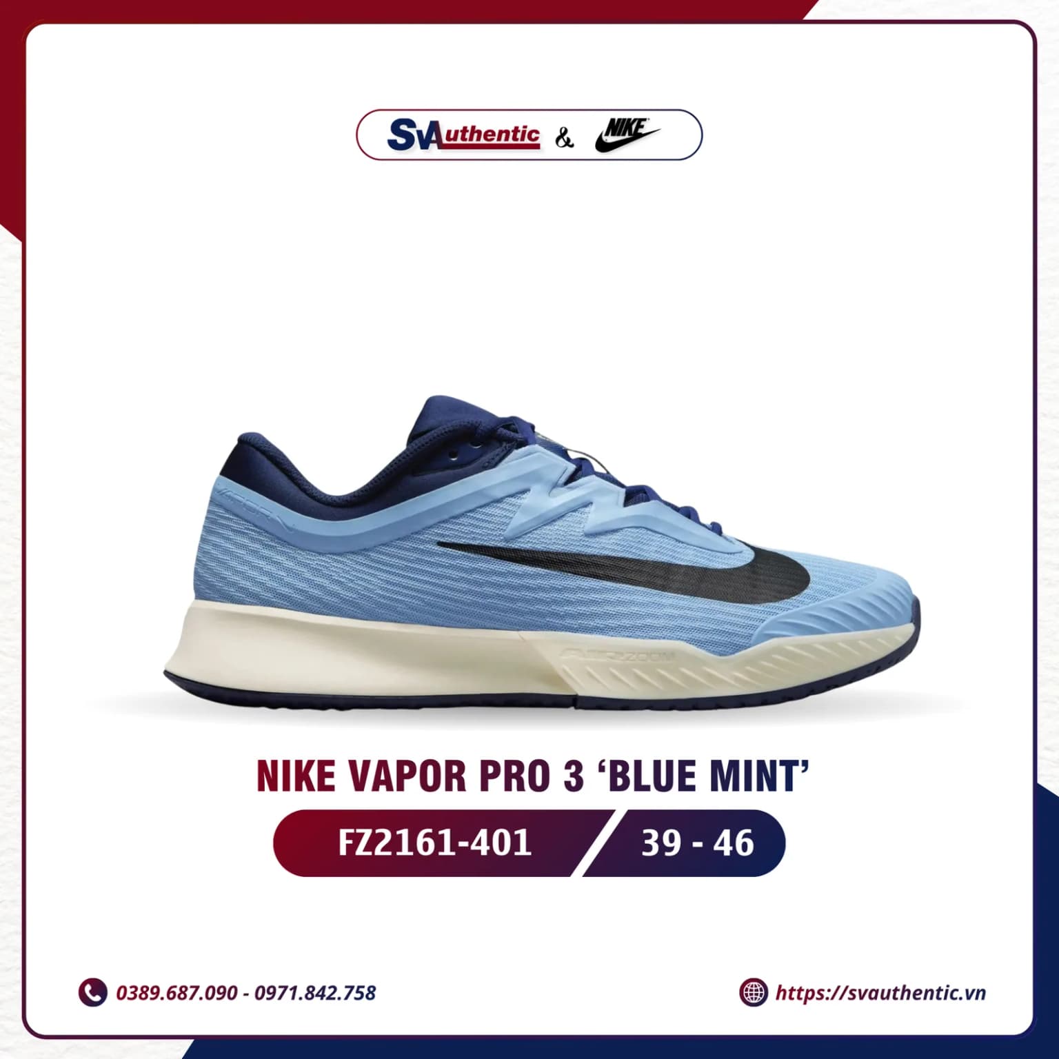 Giày Tennis Pickleball Nam NikeVapor Pro 3 Blue Mint (FZ2161-401)