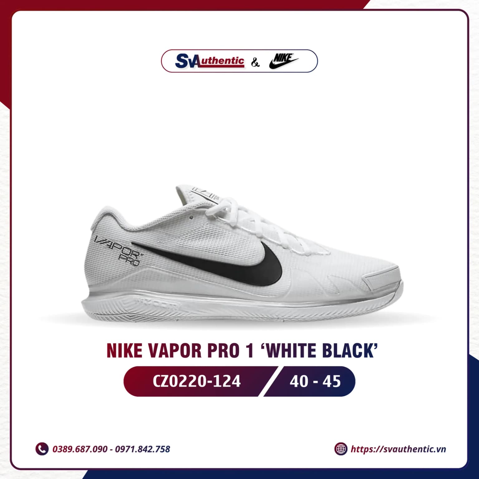 Giày Tennis Pickleball Nike Air Zoom Vapor Pro 1 White Black Chính Hãng (CZ0220-124)