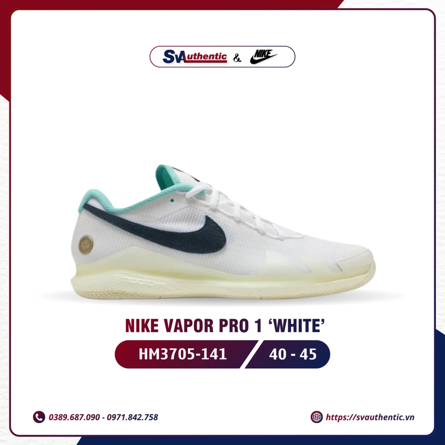 Giày Tennis Pickleball Nike Court Air Zoom Vapor Pro White Coconut Milk Chính Hãng (HM3705-141)