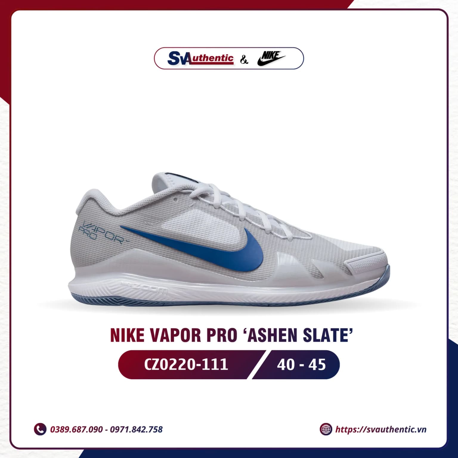 Giày Tennis Pickleball Nike Court Air Zoom Vapor Pro Ashen Slate Chính Hãng (CZ0220-111)