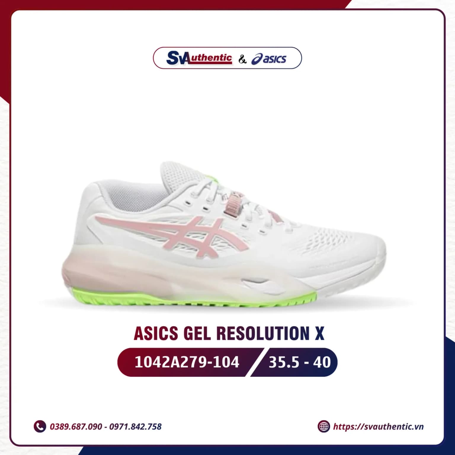 Giày Tennis Pickleball Nữ ASICS GEL RESOLUTION X WHITE/MORGANITE (1042A279-104)