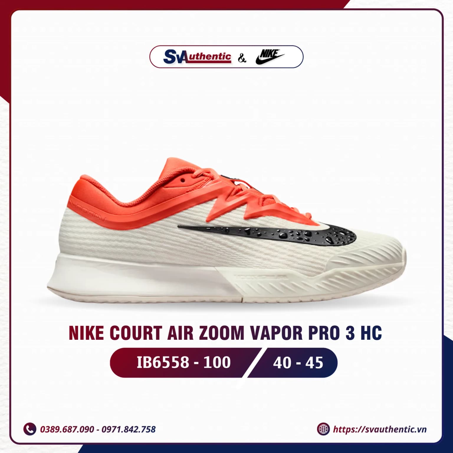 Giày Tennis Pickleball Nam NikeVapor Pro 3 Sail / Turf Orange (IB6558-100)