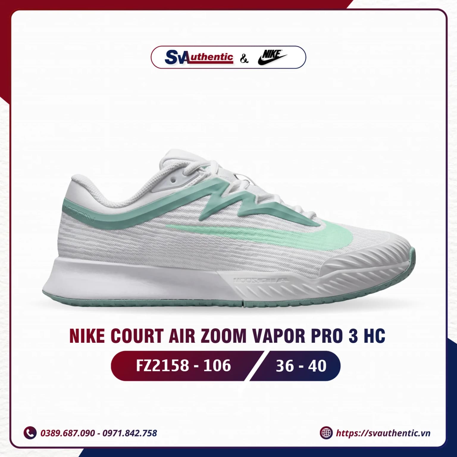 Giày Tennis Pickleball Nữ Nike Vapor Pro 3 Mint Foam (FZ2158-106)
