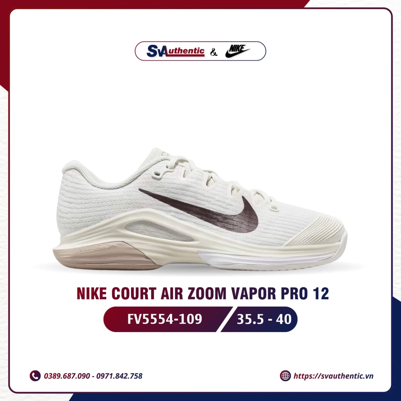 Giày Tennis Pickleball Nữ Nike Vapor Pro 12 Pale Ivory / Vachetta Tan (FV5554-109)