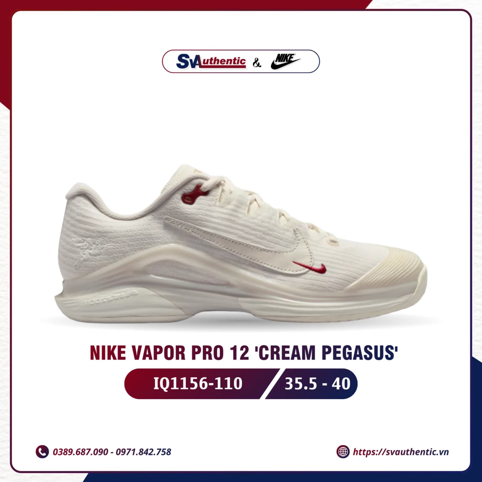 Giày Tennis Pickleball Nữ Nike Vapor Pro 12 Pegasus White (IQ1156-110)