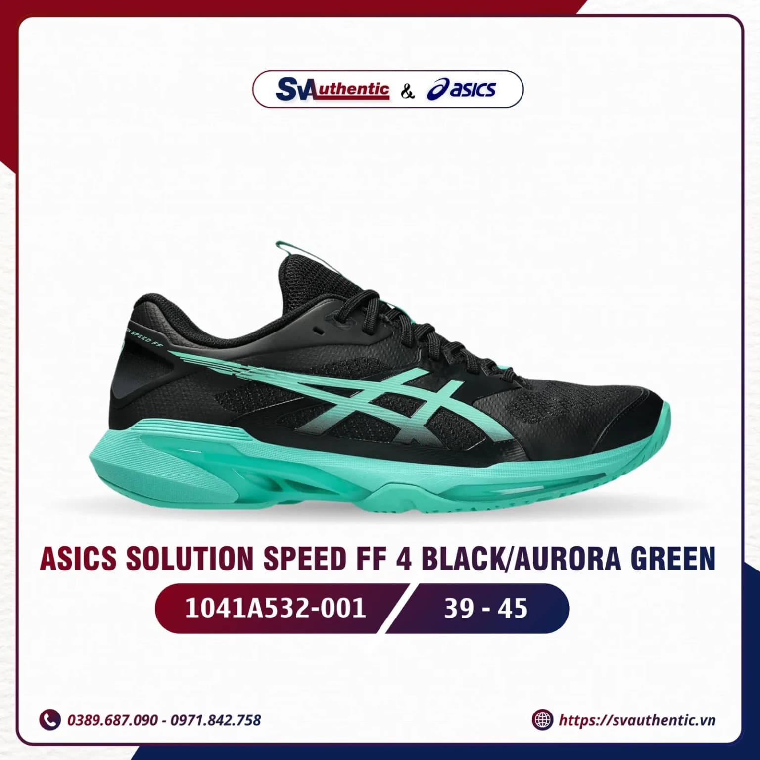 Giày Tennis Pickleball Nam Asics Solution Speed FF 4 Black / Aurora Green (1041A532-001)