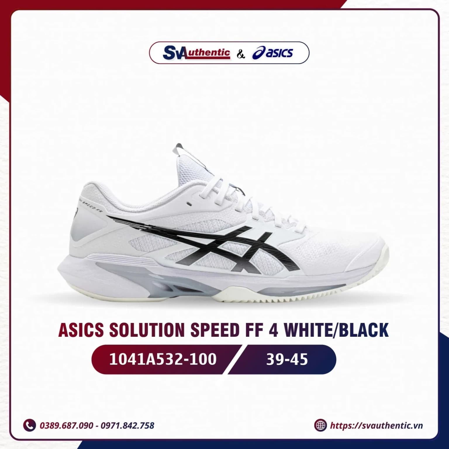 Giày Tennis Pickleball Nam Asics Solution Speed FF 4 White / Black (1041A532-100)