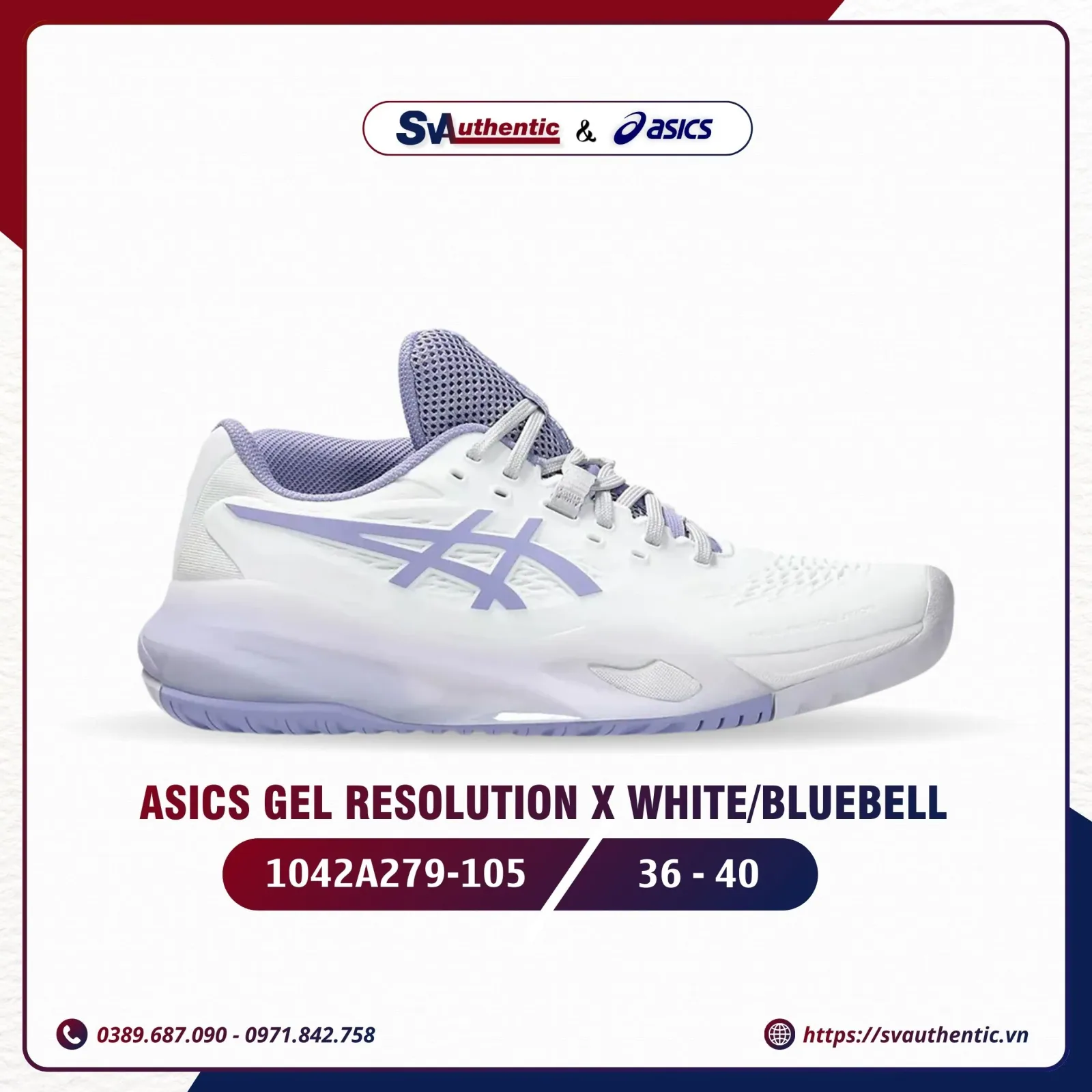 Giày Tennis Pickleball Nữ Asics Gel Resolution X White/Blue Bell (1042A279-105)