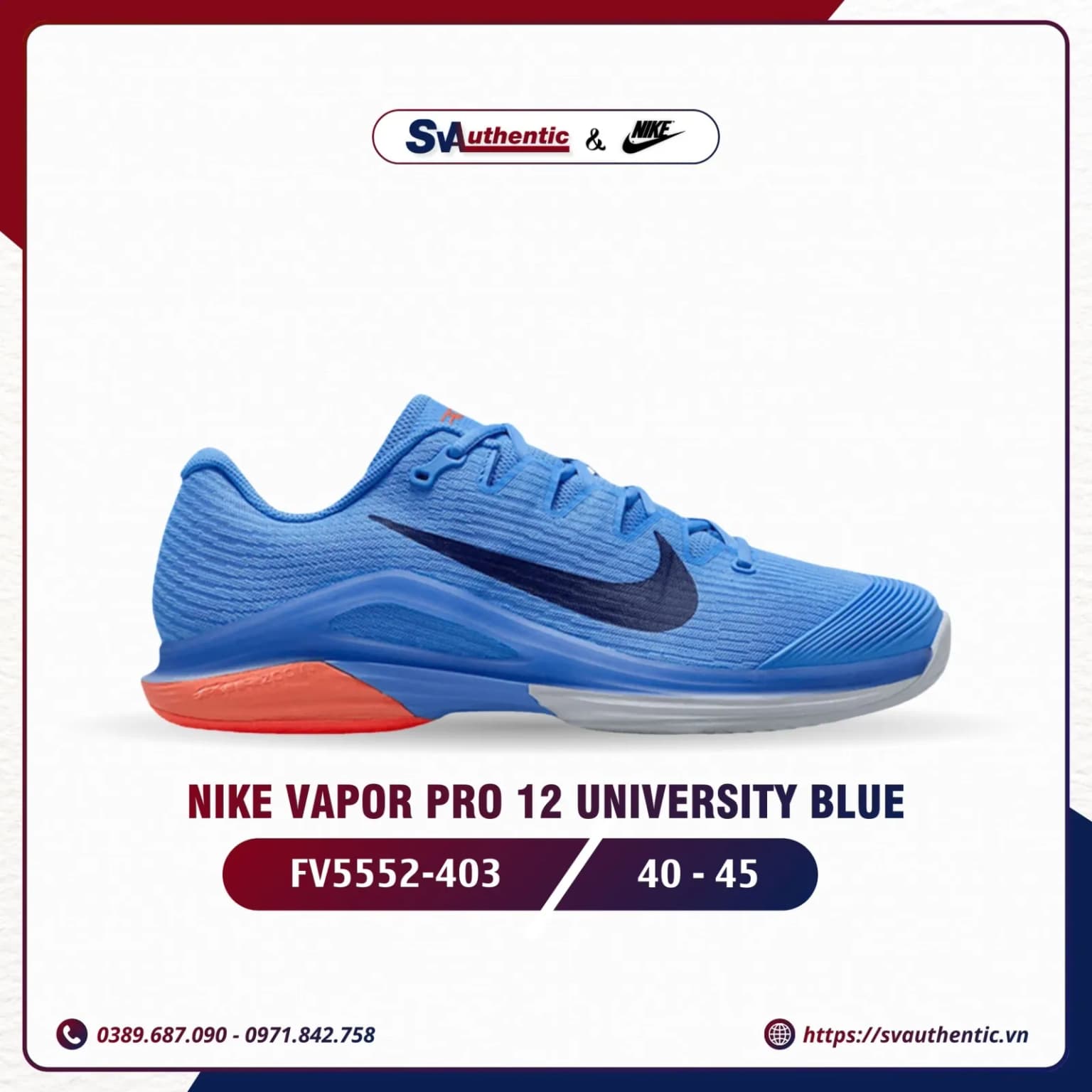 Giày Tennis Pickleball Nam Nike Vapor Pro 12 University Blue (FV5552-403)