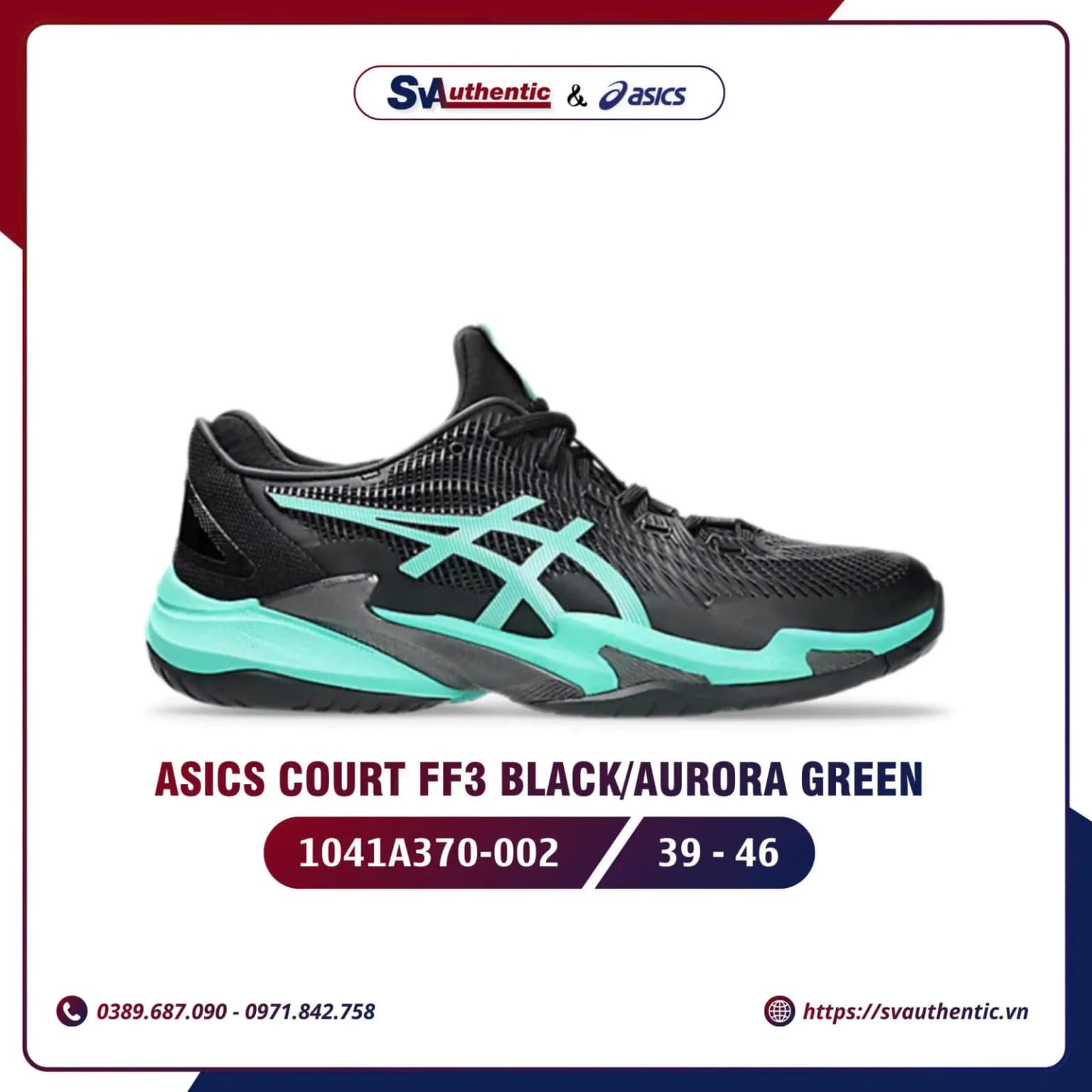 Giày Tennis Pickleball Nam Asics Court FF3 Black/Aurora Green (1041A370-002)