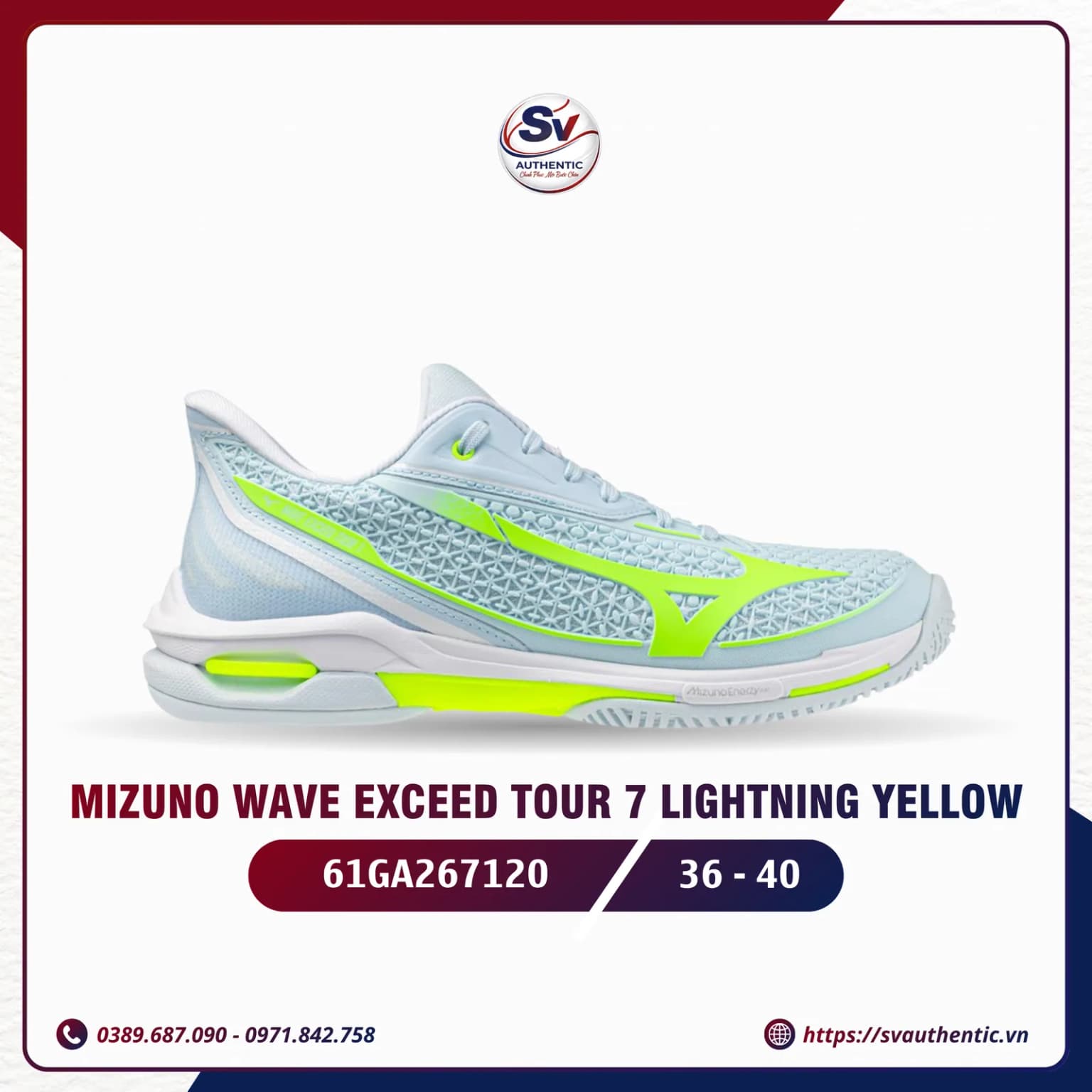 Giày Tennis Pickleball Nữ Mizuno Wave Exceed Tour 7 White / Lightning Yellow (61GA267120)