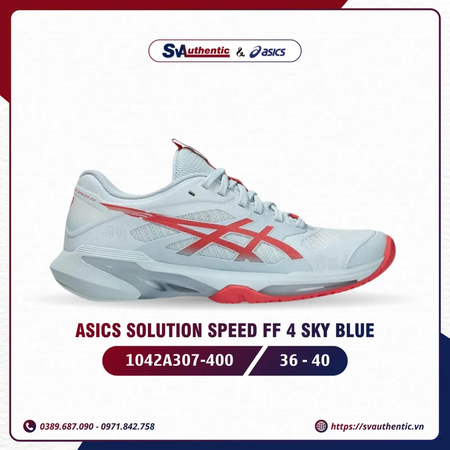Giày Tennis Pickleball Nữ Asics Solution Speed FF 4 Sky Blue (1042A307-400)