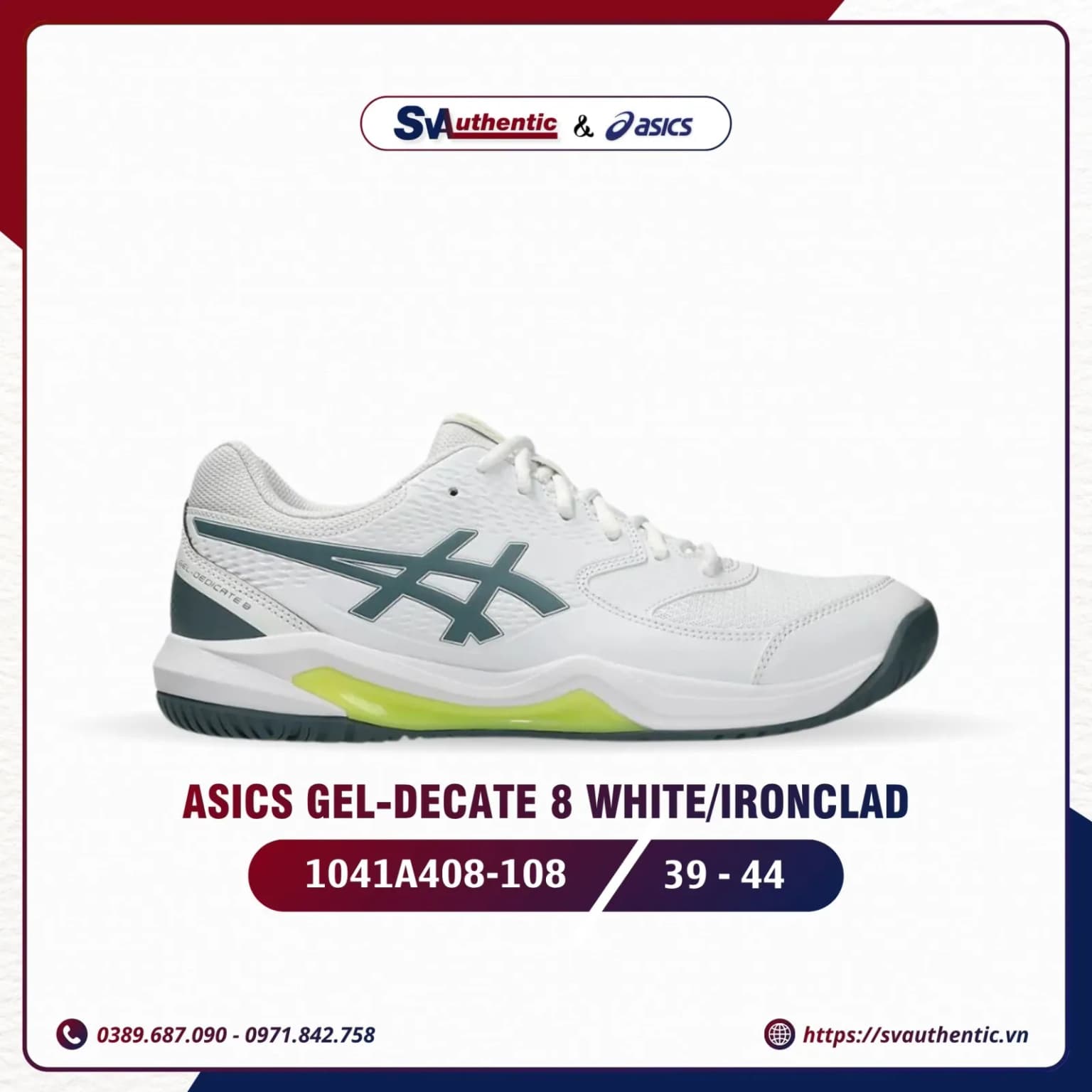 Giày Tennis Pickleball Nam ASICS Gel-Dedicate 8 White / Ironclad (1041A408-108)