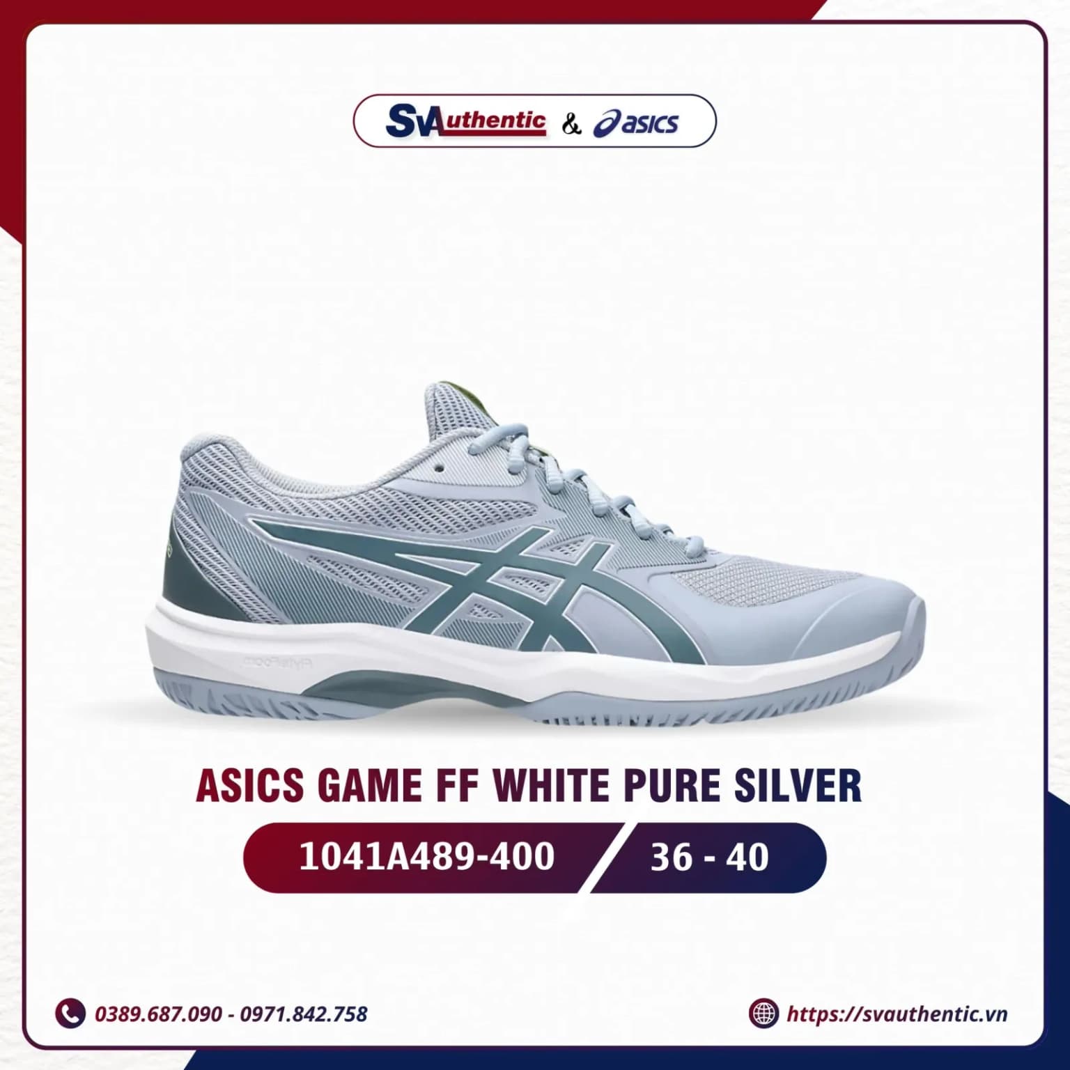Giày Tennis Pickleball Nữ ASICS Game FF Grey / Blue / Ironclad (1041A489-400)