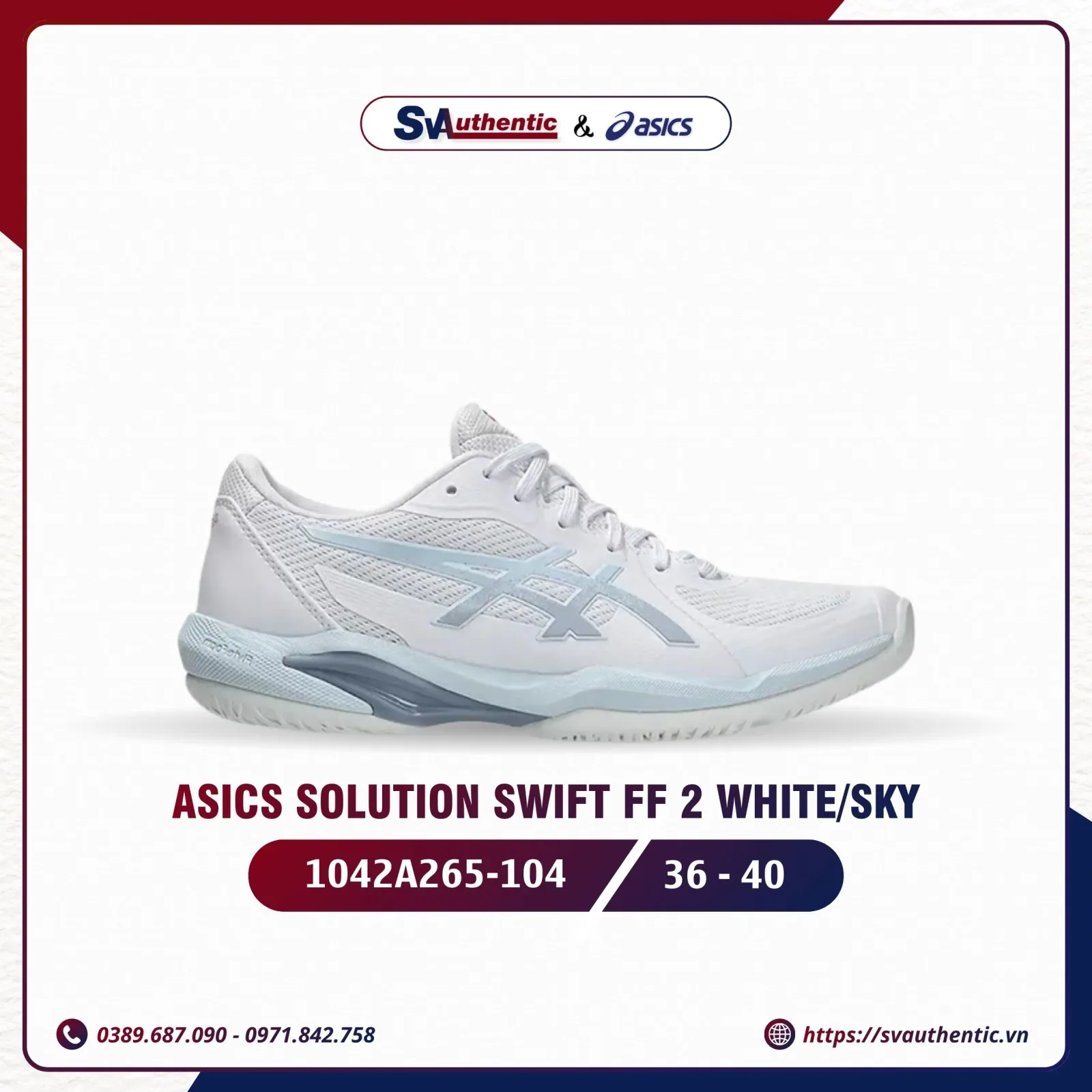 Giày Tennis Pickleball Nữ ASICS Solution Swift FF 2 White / Sky (1042A265-104)