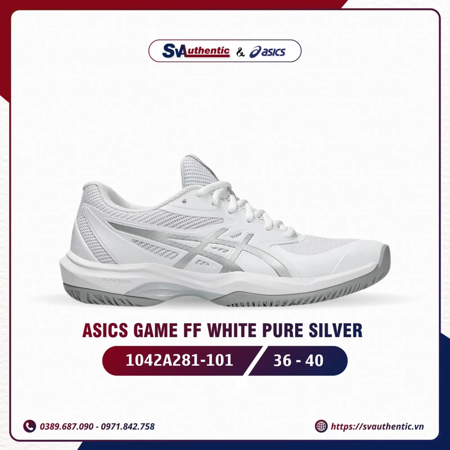 Giày Tennis Pickleball Nữ ASICS Game FF White / Pure Silver (1042A281-101)