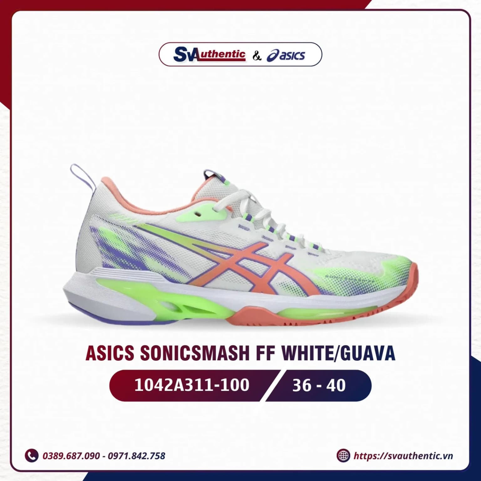 Giày Tennis Pickleball Nữ ASICS SonicSmash FF White / Guava (1042A311-100)