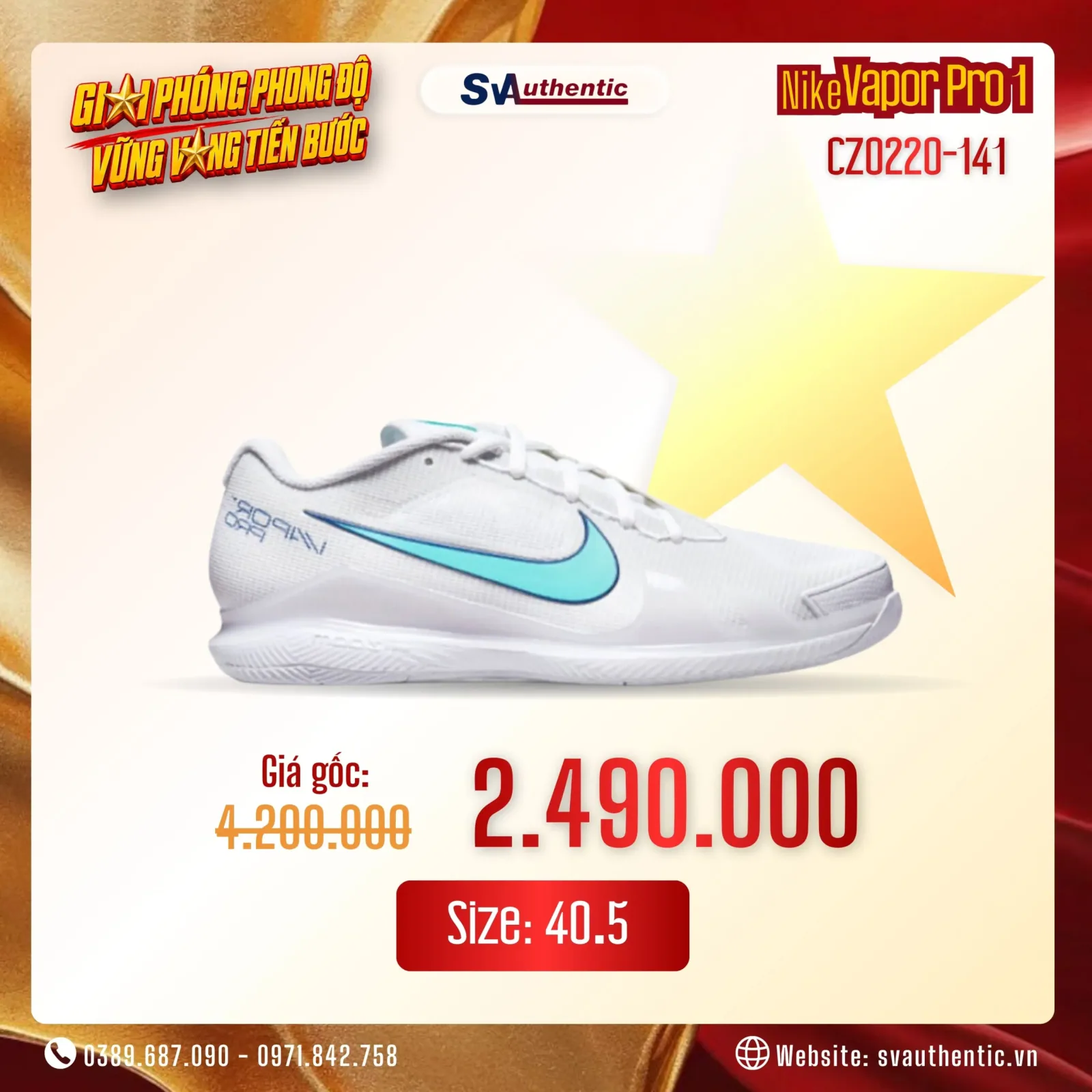 Giày Tennis Pickleball Nike Court Air Zoom Vapor Pro White Blue Chính Hãng (CZ0220-141)