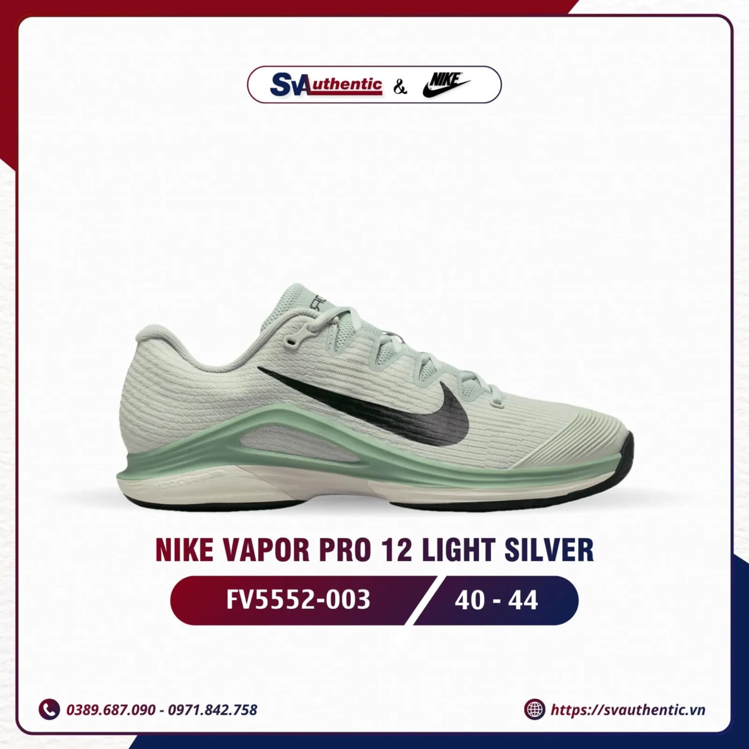 Giày Tennis Pickleball Nam NIKE Vapor Pro 12 Light Silver (FV5552-003)