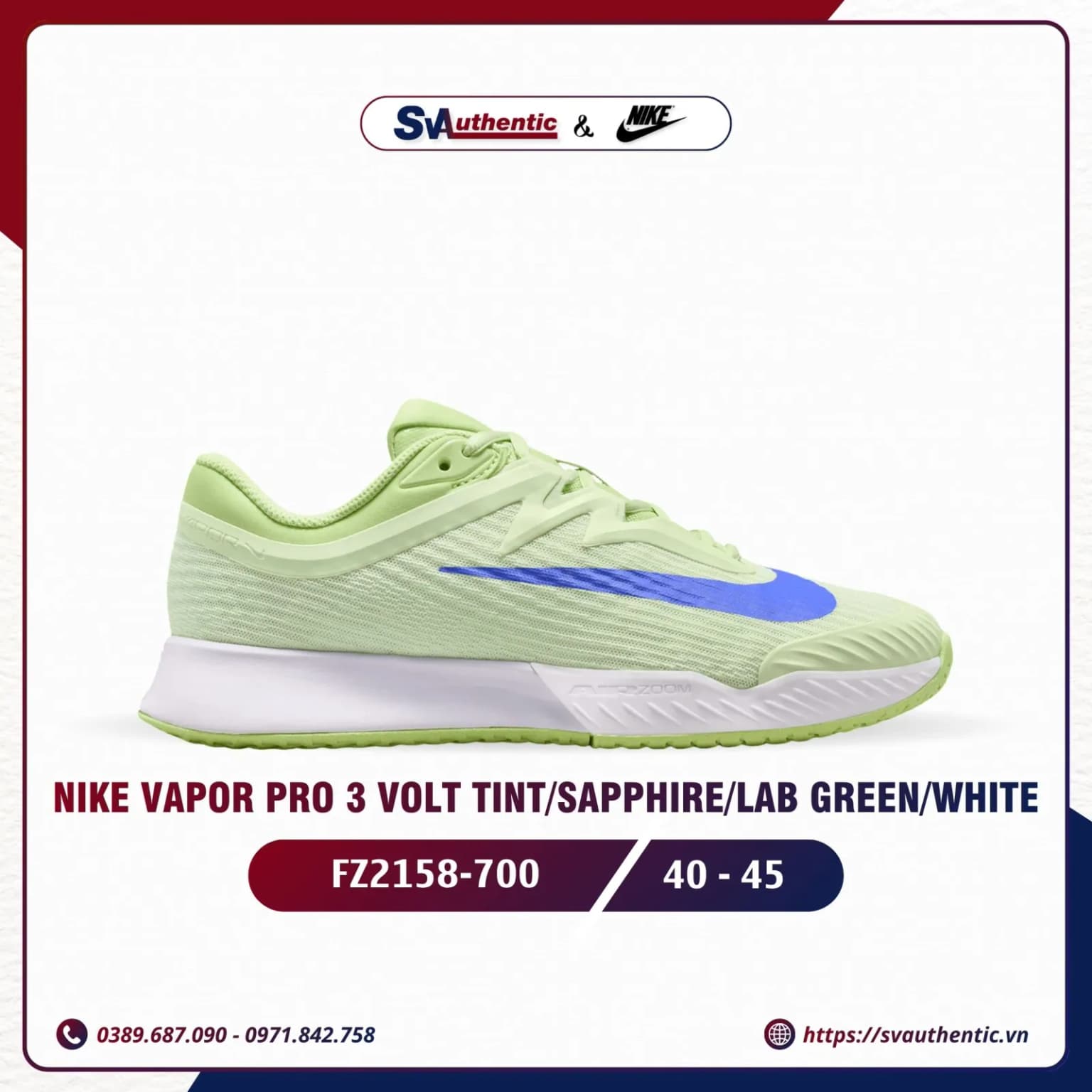 Giày Tennis Pickleball Nam NIKE Vapor Pro 3 Volt Tint / Sapphire / Lab Green / White (FZ2158-700)