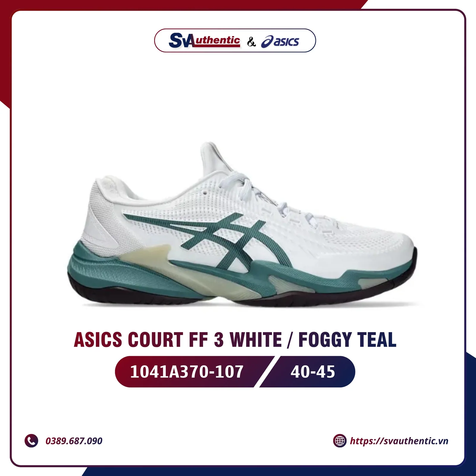 Giày Tennis Pickleball Nam ASICS Court FF 3 White / Foggy Teal (1041A370-107)